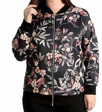 Plus Size Bomber Jacket Women Coat Lightweight Printed Ladies Jackets Full Zip Up Full Sleeve Varsity Jackets For Women UK Casual Formal Evening Jackets Leaf Print 26-28