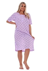 Plus Size Ladies Nightwear Buttons Floral Print Short Sleeve Nighties M to 6XL Lavender