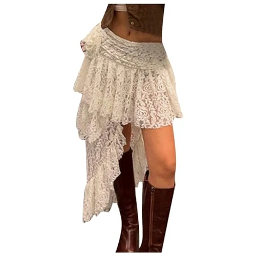 plus Size Midi Skirt Lace Skirt Hollow Out Design Vacation Style Midi Skirt for Women Skirts for Girls 5t (White, L)