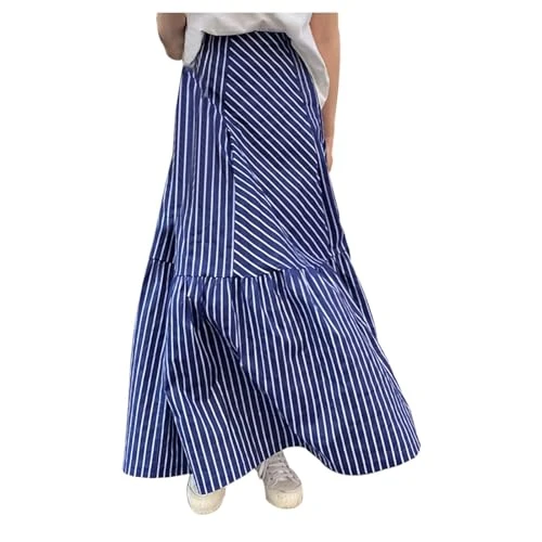 plus Size Pencil Skirt for Women Versatile Striped Patchwork A Line Midi Skirt plus Size Skirts for Women Size 24 (Navy, One Size)