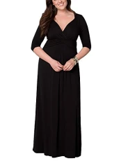 Plus Size Prom Dresses Deep V-Neck Maxi Wrap Dress with Sleeve for Women Black 2XL
