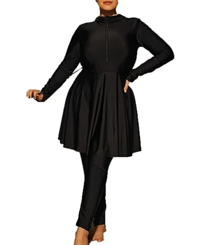 Plus Size Swimsuit Hooded Full Cover Swimwear Women 2-Piece Rash Guard Bathing Suit Modest Burkini Beachwear