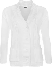 Plus Size Womens Button Long Sleeve Pocket Top Ladies Knitted Cardigan - White - 16-18