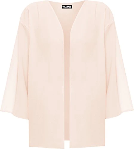 Plus Size Womens Plain 3/4 Sleeve Ladies Open Kimono Cardigan Top - Nude - 24-26