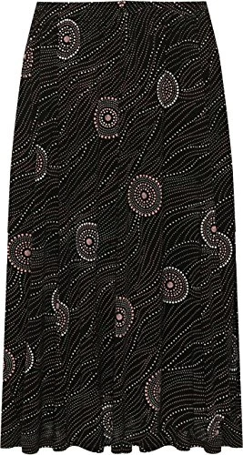 Plus Womens Elasticated Midi Skirt Ladies Spot Cirle Print Stretch New - Black Pink - 16-18
