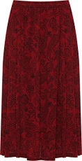 Plus Womens Paisley Print Midi Skirt Ladies Elasticated Stretch Waist New - Wine - 20-22