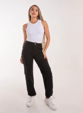 Pocket Detail Wide Leg Cargo Pants BLACK Pocket Detail Wide Leg Cargo Pants BLACK