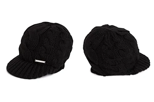 Point Cable-Knit Peak Hat, Black