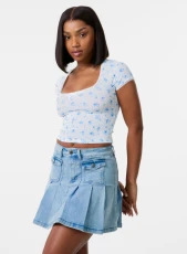 Pointelle Ditsy Print Crop Top IVORY