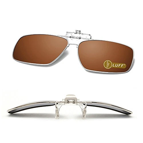 Polarized Clip-on Sunglasses Mens/Womens Flip-Up Polarised Sun Lenses fit over Prescription Glasses/Readers/Outdoor Sports (brown)