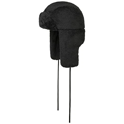 Polartec Bomber Trapper Hat Men - Aviator Lapeer with Ear Flaps, Lining, Chin Strap Winter Autumn-Winter - S (54-55 cm) Black