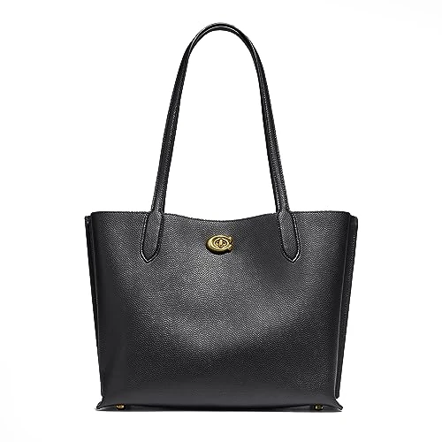 Polished Pebble Leather Willow Tote, Black, One Size