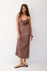 Polka Dot Tulle Midi Dress - Brown