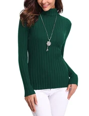 Polo Neck Jumpers for Women UK Turtle Neck Jumper Tops Ladies Knitted Sweater Lightweight Solid Winter Warm Pullover Tunic Green XL