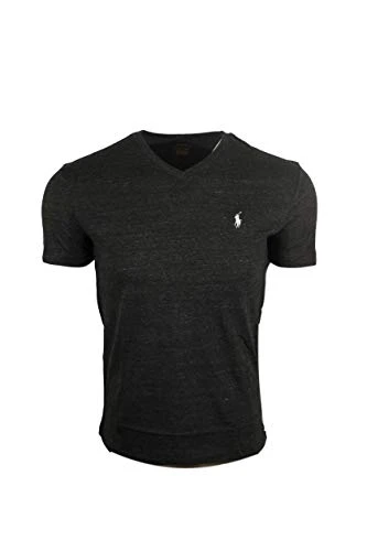 POLO RALPH LAUREN Men's Classic Fit V-Neck T-Shirt (Medium, Black Heather (White Pony))
