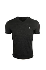 POLO RALPH LAUREN Men's Classic Fit V-Neck T-Shirt (Medium, Black Heather (White Pony))