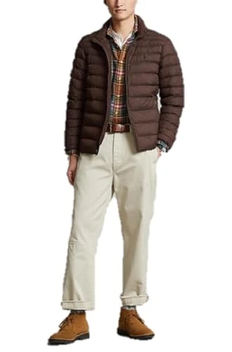 Polo Ralph Terra Bomber Jacket Brown Men Puffer Full Zip Hooded Packable Size XL X-Large (UK, Alpha, L, Regular, Regular, BROWN)