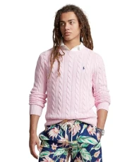 Polo RL Men's Cable Knit Pullover Sweater, (Spring/Summer 2023) Carmel Pink, Large Polo RL Men's Cable Knit Pullover Sweater, (Spring/Summer 2023) Carmel Pink, Large
