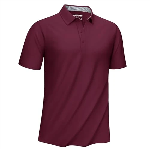 Polo Shirt for Men Adult Summer Short Sleeve Causal Workwear Tops Soft Pique Cotton Shirt Wine Red X