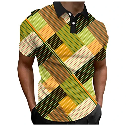 Polo Shirt Mens Short Sleeve Men Fashion Spring Summer Casual Short Sleeve Turn Down Neck Printed T Shirts Top Blouse Lightweight Workout Shirts Men (3-Green, XL) Men's Polos Mens Hawaiian Shirts 4XL