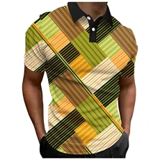 Polo Shirt Mens Short Sleeve Men Fashion Spring Summer Casual Short Sleeve Turn Down Neck Printed T Shirts Top Blouse Lightweight Workout Shirts Men (3-Green, XL) Men's Polos Mens Hawaiian Shirts 4XL