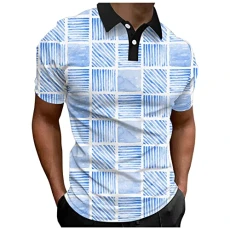 Polo Shirt Mens Short Sleeve Men Fashion Spring Summer Casual Short Sleeve Turn Down Neck Printed T Shirts Top Blouse N L (2-Blue, XXL) Men's Golf Polo Shirts Short Sleeve Mens Floral Hawalian Shirt