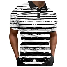 Polo Shirt Mens Short Sleeve Men Fashion Spring Summer Casual Short Sleeve Turn Down Neck Printed T Shirts Top Blouse Colorful T Shirt Men (3-Black, M) Polo Shirts for Men Adult Mens Hawaiian Shirts