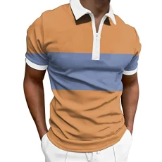 Polo Shirt Mens Short Sleeve Mens Spring and Summer Fashion Lapel Zipper Short Sleeve Printed T Shirt Shirt Top Fit Stretch Long Sleeve (4-Orange, 3XL) Polo Shirts for Men Adult Mens Hawaiian Shirts