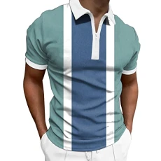 Polo Shirt Mens Short Sleeve Mens Spring and Summer Fashion Lapel Zipper Short Sleeve Printed T Shirt Shirt Top Stocking Sock (2-Blue, M) Men's Golf Polo Shirts Short Sleeve Mens Floral Hawalian Shirt