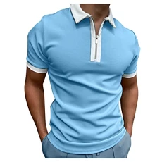 Polo Shirt Mens Short Sleeve Shirt Sleeve Turn Down Blouse Men's Zipper Collar Splice Solid Polos Casual Men's Blouse Lady Athletic Short (3-Blue, XL) Polo Shirts for Men Adult Summer Hawaiian Shirts