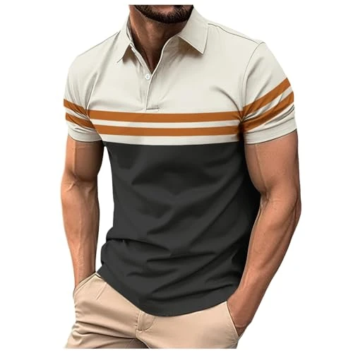 Polo Shirt Men's Short Sleeve Shirt Summer Casual Patchwork Striped Holiday Shirts Tops Going Out Sh