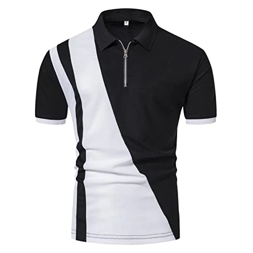 Polo shirt men's short sleeve summer men's zip shirt short sleeve slim casual T-shirt men's suit top sleeveless vest men's, black, L