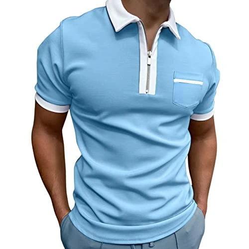 Polo Shirts for Men UK Male Summer Solid Print T Shirt Turn Down Collar Short Sleeve Tops T Shirt Co