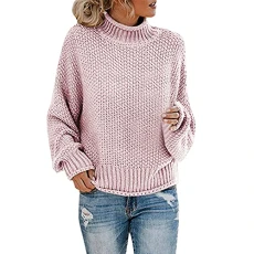 Poloneck Jumpers Women Polo Neck Jumpers for Women UK Long Sleeve Plus Size Polo Roll Neck Ladies Jumper Oversized New Ladies Womens Chunky Baggy Jumper Cheap Pink