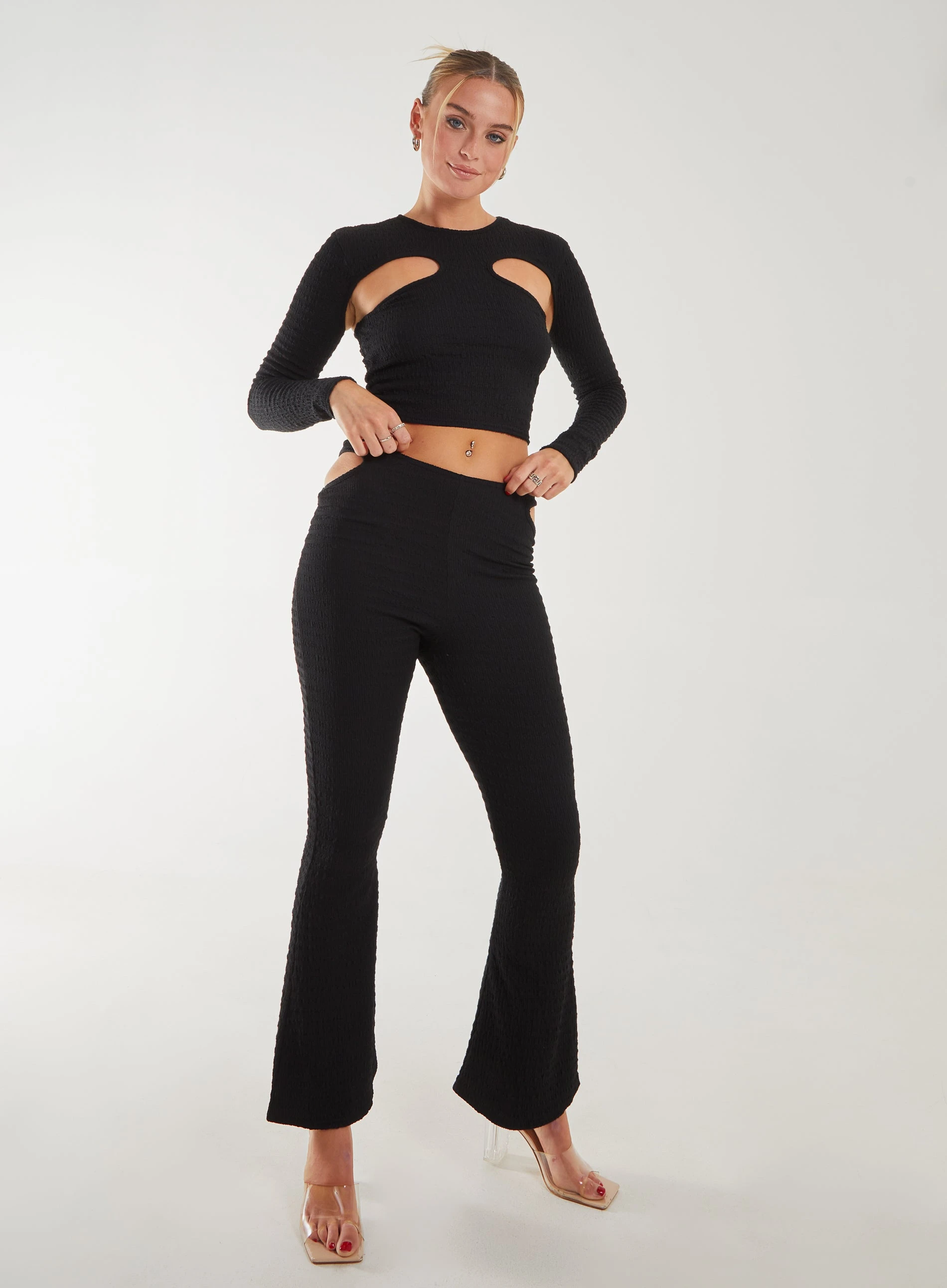 Popcorn Cut Out Flares  - L  - BLACK