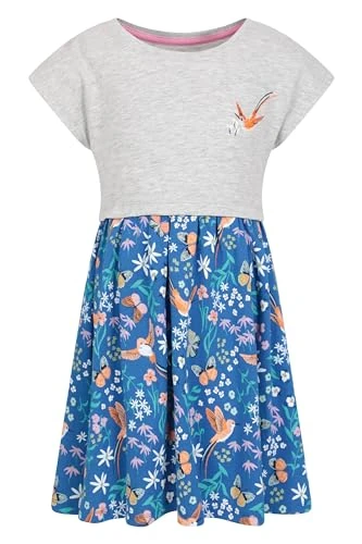 Poppy Kids Dress - 100% Organic Cotton, Casual, Breathable & Lightweight Girls Clothing - Best for Spring Summer Outdoors, Walking & Daily Use Grey 3-4 Years