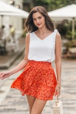 Poppy Petals Floral Mini Skirt - Orange