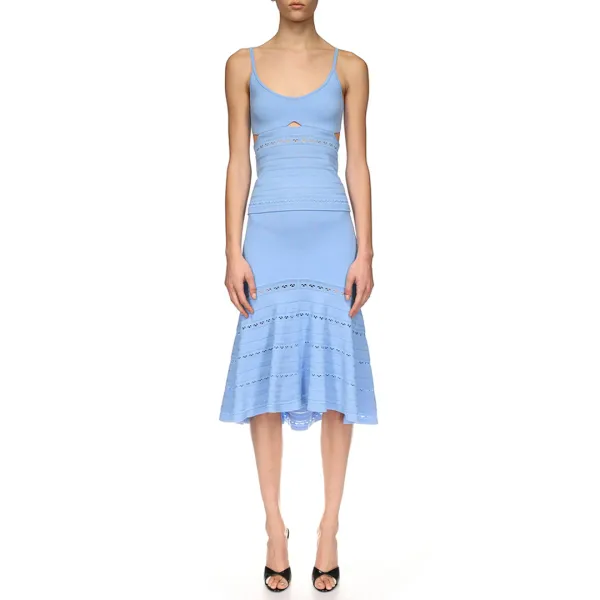 Powder Blue Flared Midi Skirt