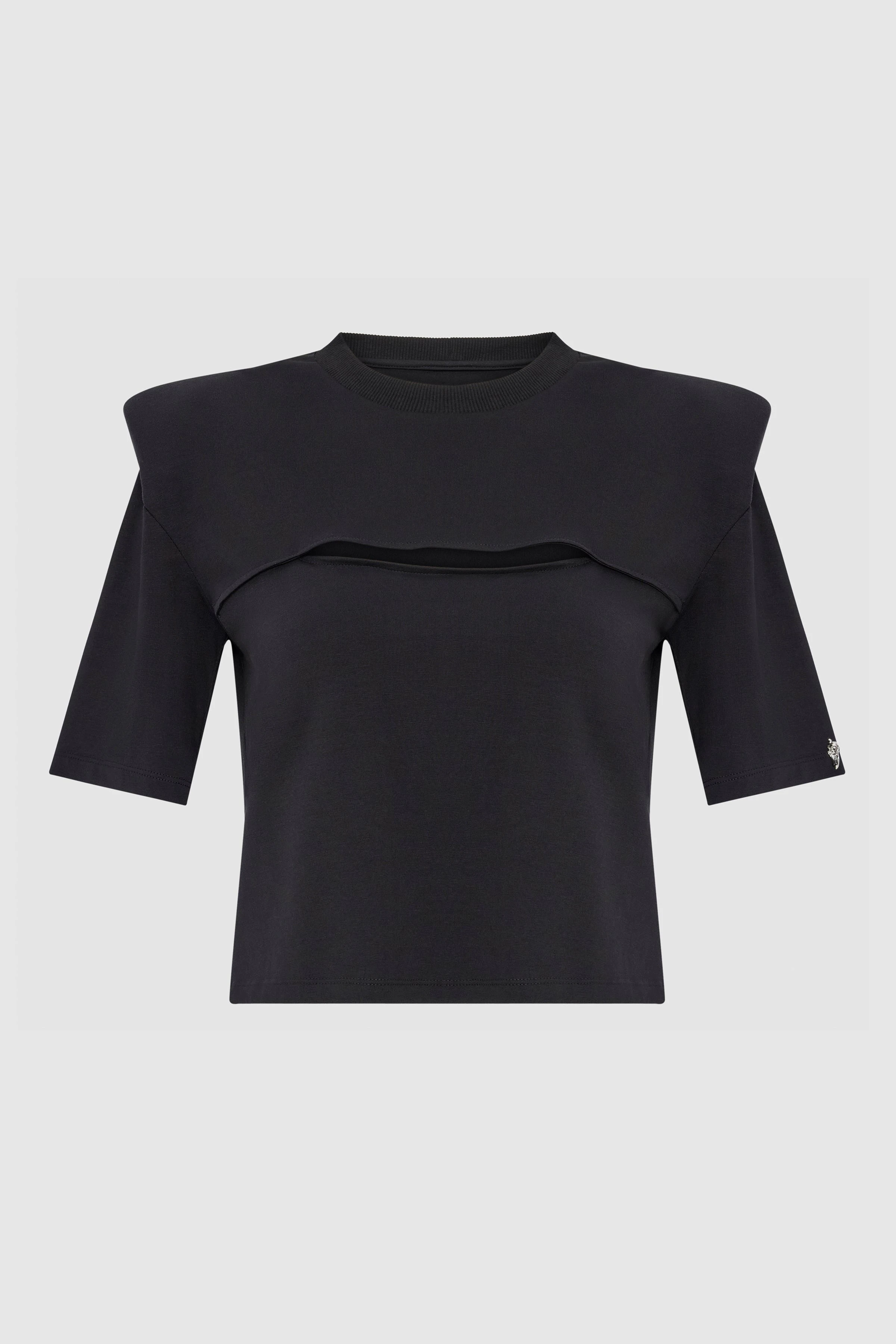 Power Shoulder Cut Out T-Shirt Black