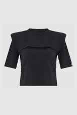 Power Shoulder Cut Out T-Shirt Black