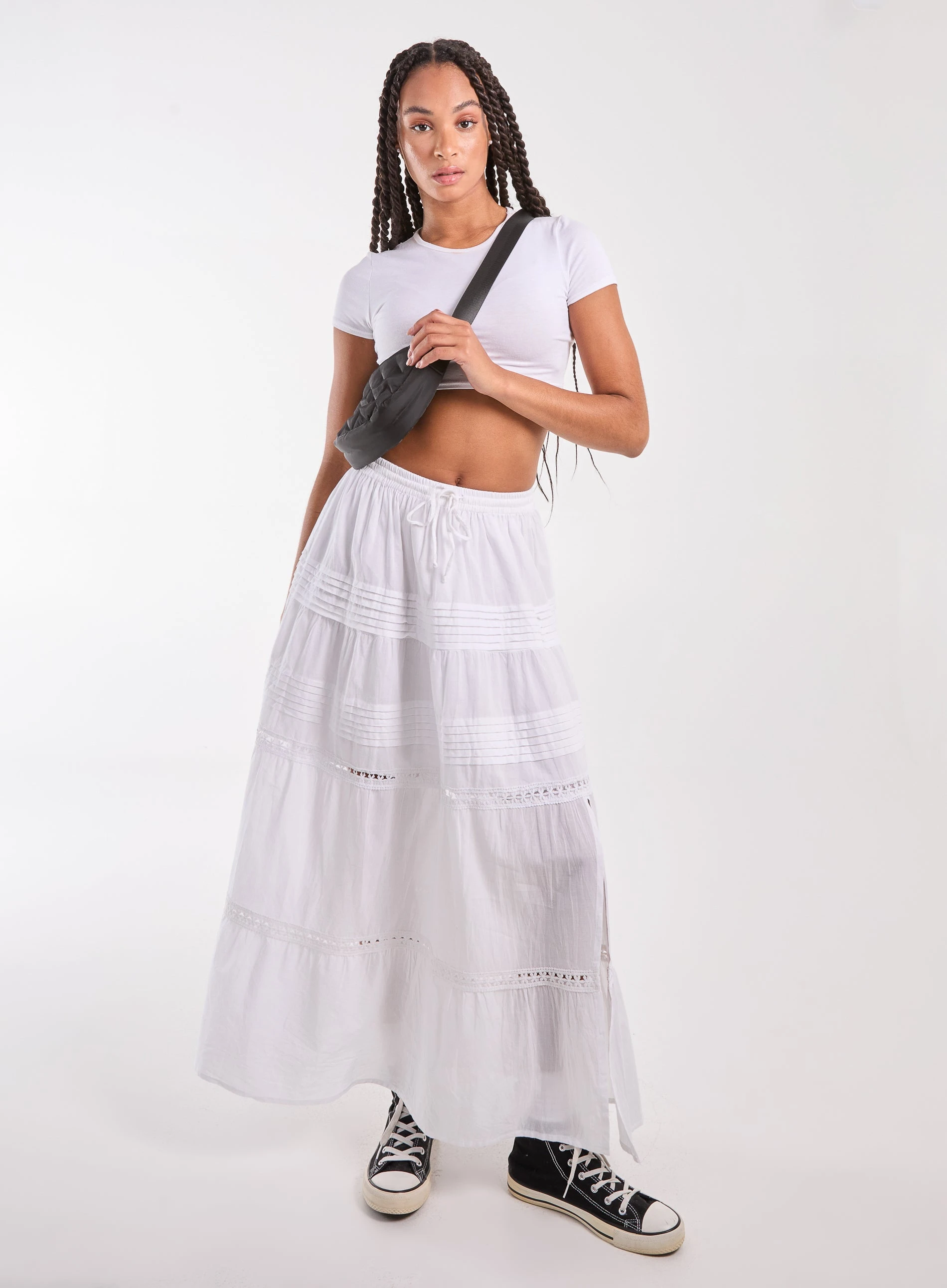 Prairie Tiered Maxi Skirt  - S  - WHITE