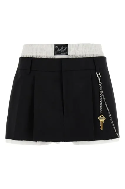 Pre-Styled Pleated W/Chain skort - White/Black