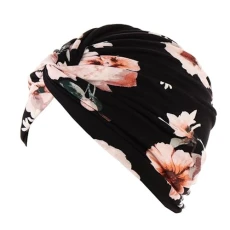 Pre Tied Headwrap Chemo Headwear for Women UK Beanie Scarf Turban Cap Floral Cotton Feel Style Alopecia Bandana Head Cover (Black Pink Floral)