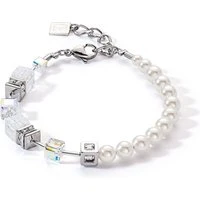 Precious Fusion Silver Pearl White Cubes Bracelet - 18cm