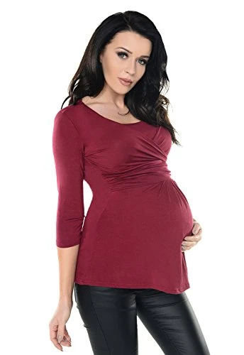 Pregnancy Nursing Top Wrap Style Blouse Tunic Shirt Breastfeeding Pregnant Women 7049 (12, Burgundy)