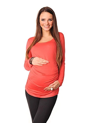 Pregnancy Top Tunic Long Sleeve Shirt Blouse Pregnant Women 8041 (12, Coral)