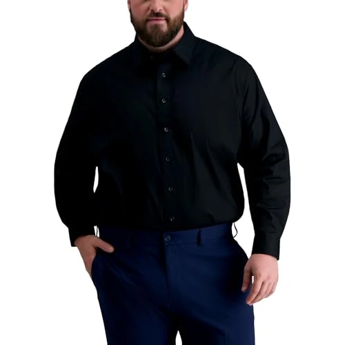 Premium Comfort Big&Tall Men's Button Down Dress Shirt, Black Solid, 19" Neck 34"-35" Sleeve