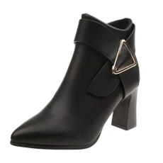prime deals Women's Spring Autumn Winter Chunky Heel Pointed Toe Belt Buckle Fashion Slim Short Ankle Boots slip on shoes women mens black shoes silver cowboy boots
