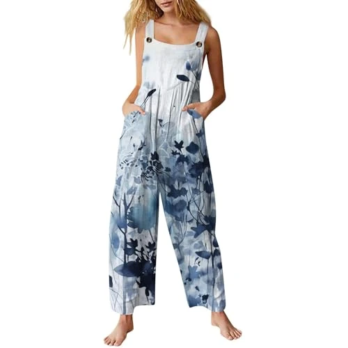 Prime Today Jumpsuits Women Women's Dungarees Casual Loose Bib Overalls Boho Floral Wide Leg Jumpsui