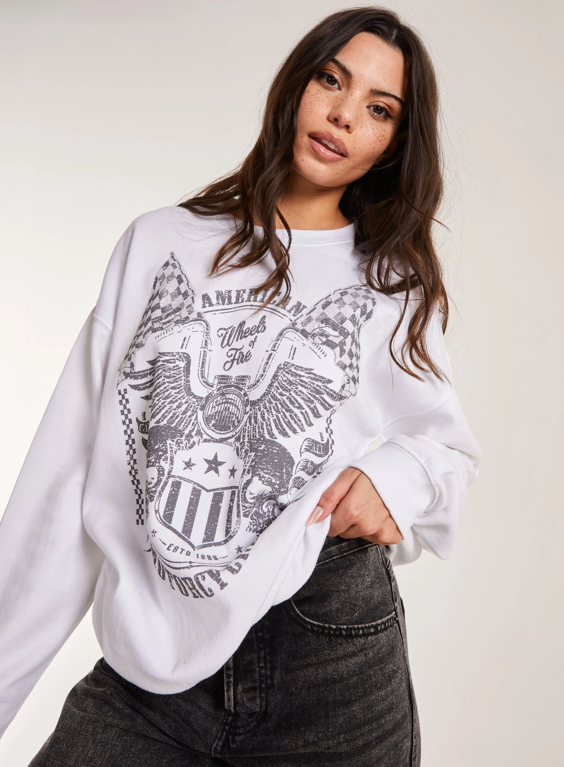 Printed American Sweatshirt  - S/M  - WHITE